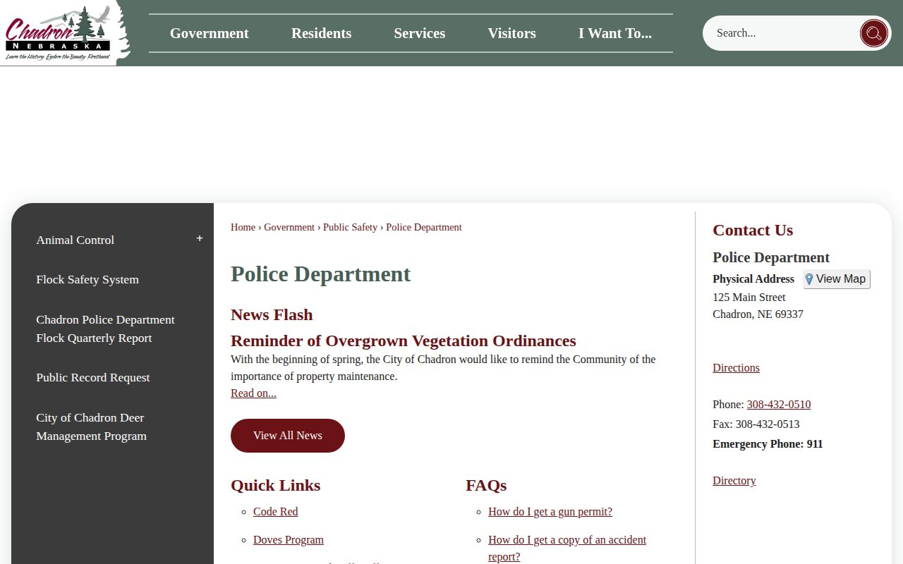 Chadron Police Department arrest-record contact page
