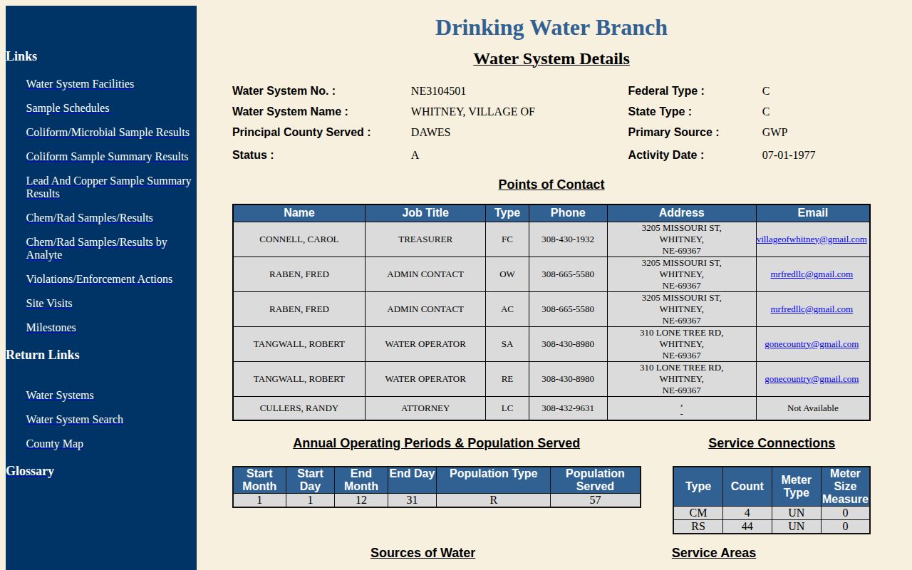 Whitney municipal contact listing for record-routing verification